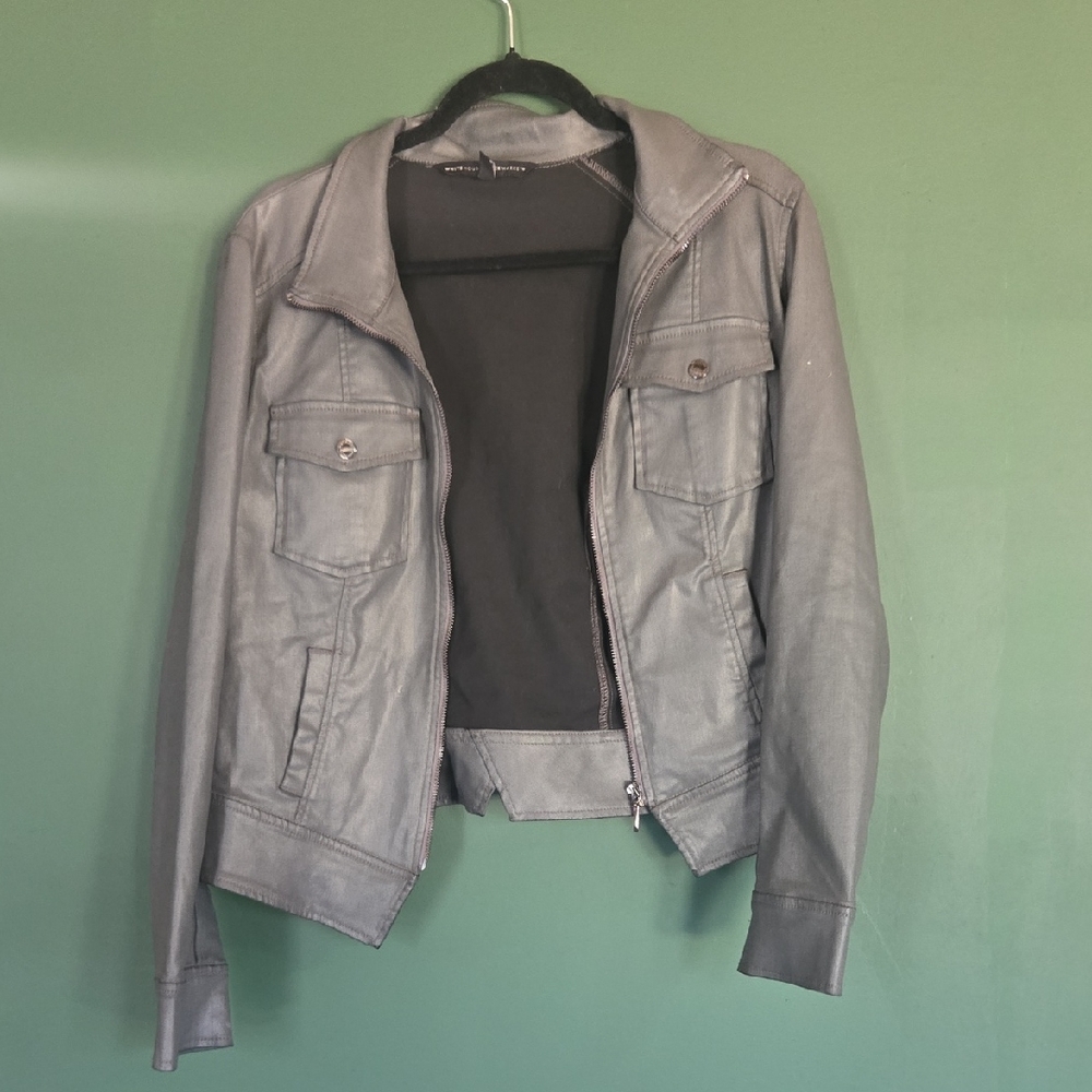 White House Black Market Charcoal Faux Leather Jacket